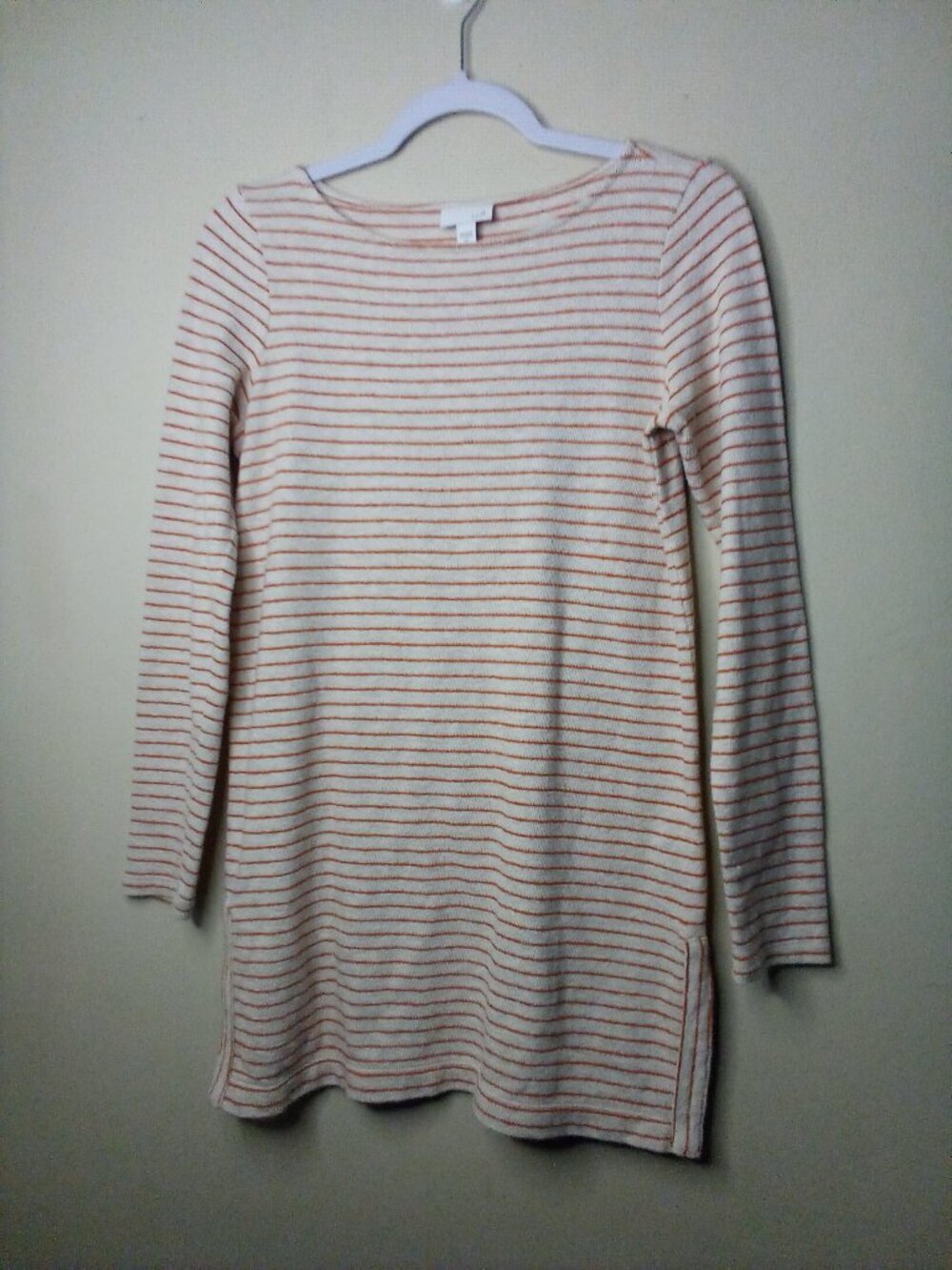 J Jill Shirt Tunic Women XS Long Sleeve Cotton Stripe Beige Brown